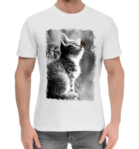 

Мужская хлопковая футболка Котенок и бабочка