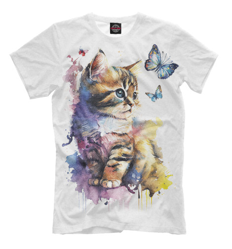 

Мужская футболка Акварельный котёнок с бабочками
