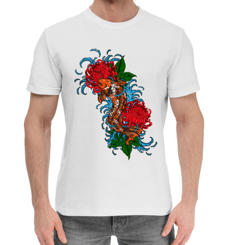 

Мужская хлопковая футболка Кои и пионы