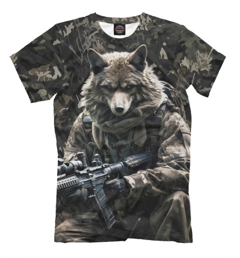 

Мужская футболка Волк солдат в камуфляже