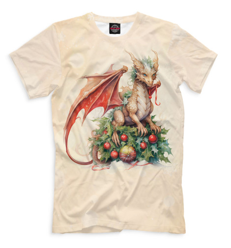 

Мужская футболка Дракон с новогодним венком