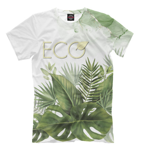 

Мужская футболка ECO Friendly на фоне красивых растений