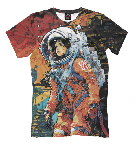 Мужская футболка космонавт в фантастическом городе, Космонавт  - купить