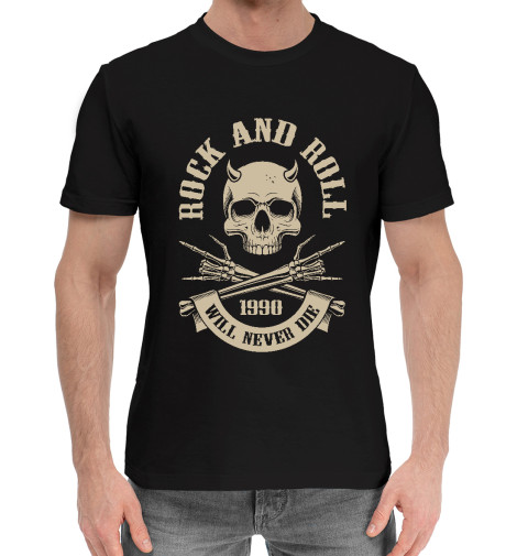 

Мужская хлопковая футболка Rock N Roll - skull