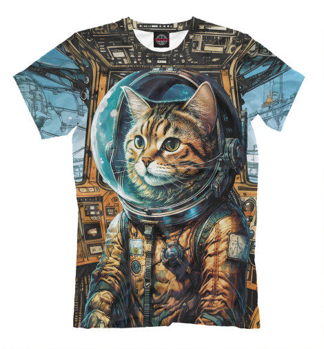 

Мужская футболка Рыжий кот в кабине космолета