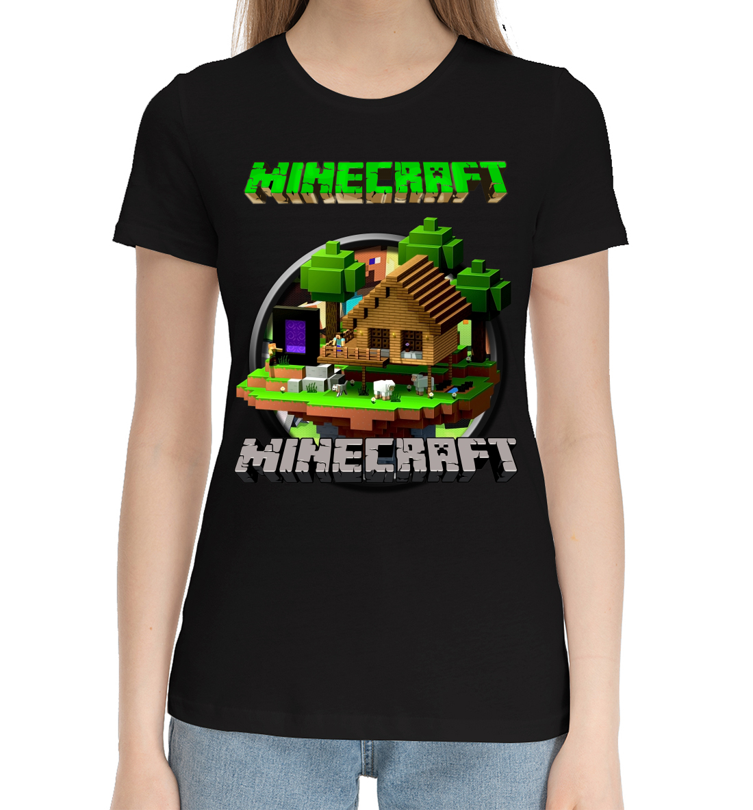 Женская Хлопковая футболка с принтом Minecraft, артикул MCR-469388-hfu-1mp