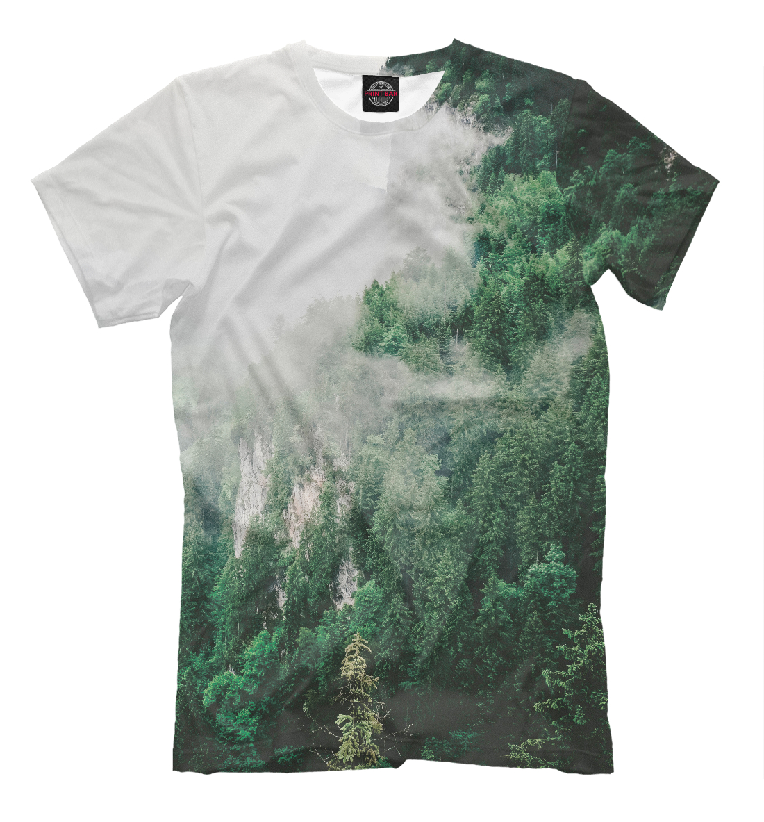 Женская футболка с принтом Лес в тумане