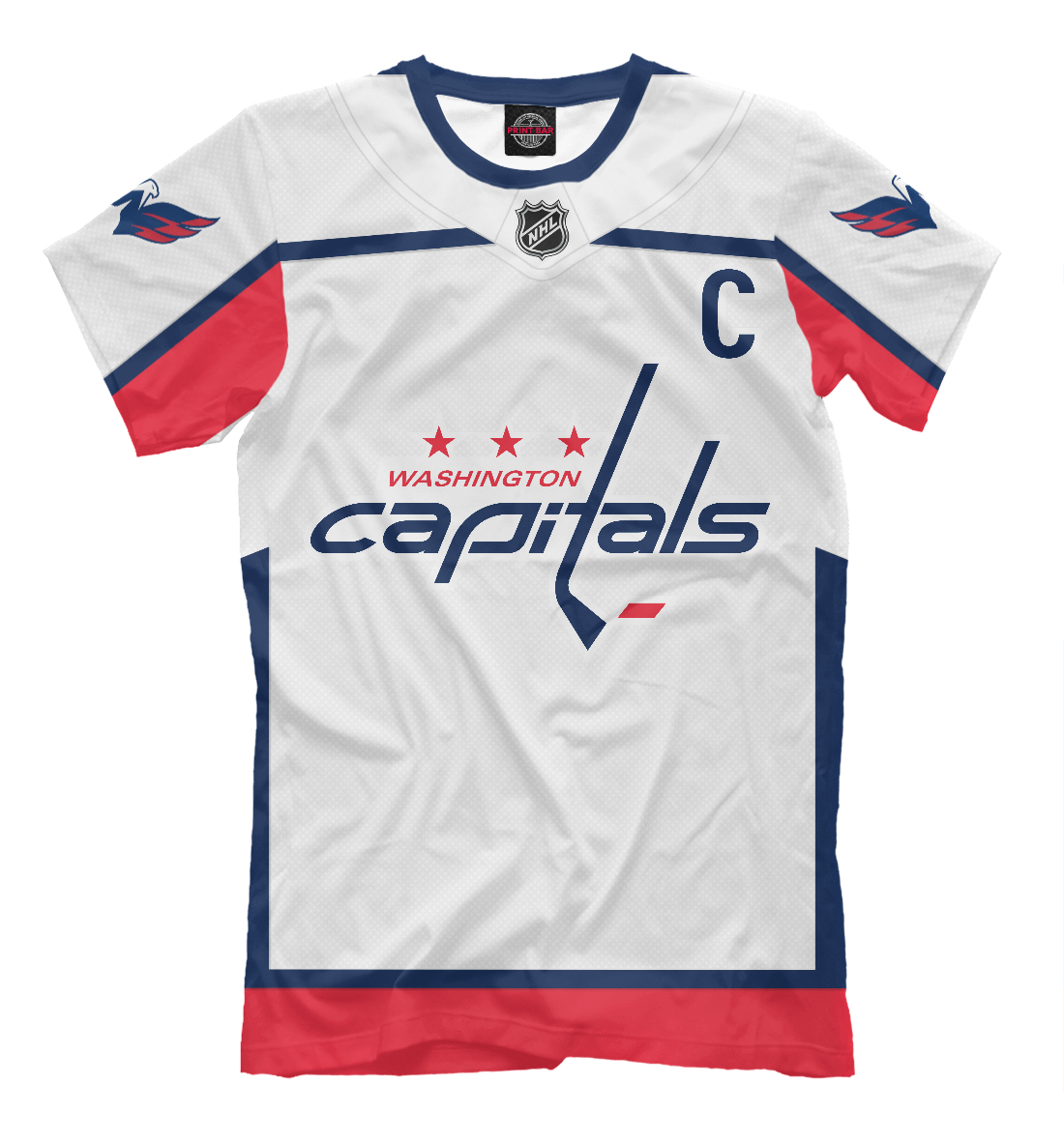 Мужская футболка с изображением Овечкин Форма Capitals Гостевая 2018 цвета Молочно-белый