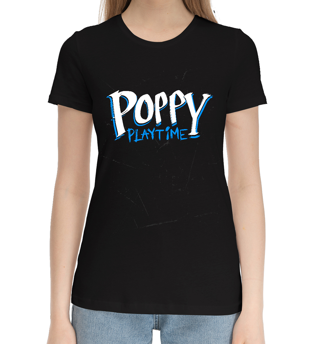 Женская Хлопковая футболка с принтом Poppy Playtime - Потертости, артикул PPE-992658-hfu-1mp
