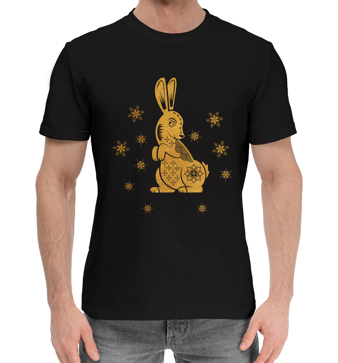 Мужская Хлопковая футболка с принтом Золотой кролик, артикул YOT-186992-hfu-2mp