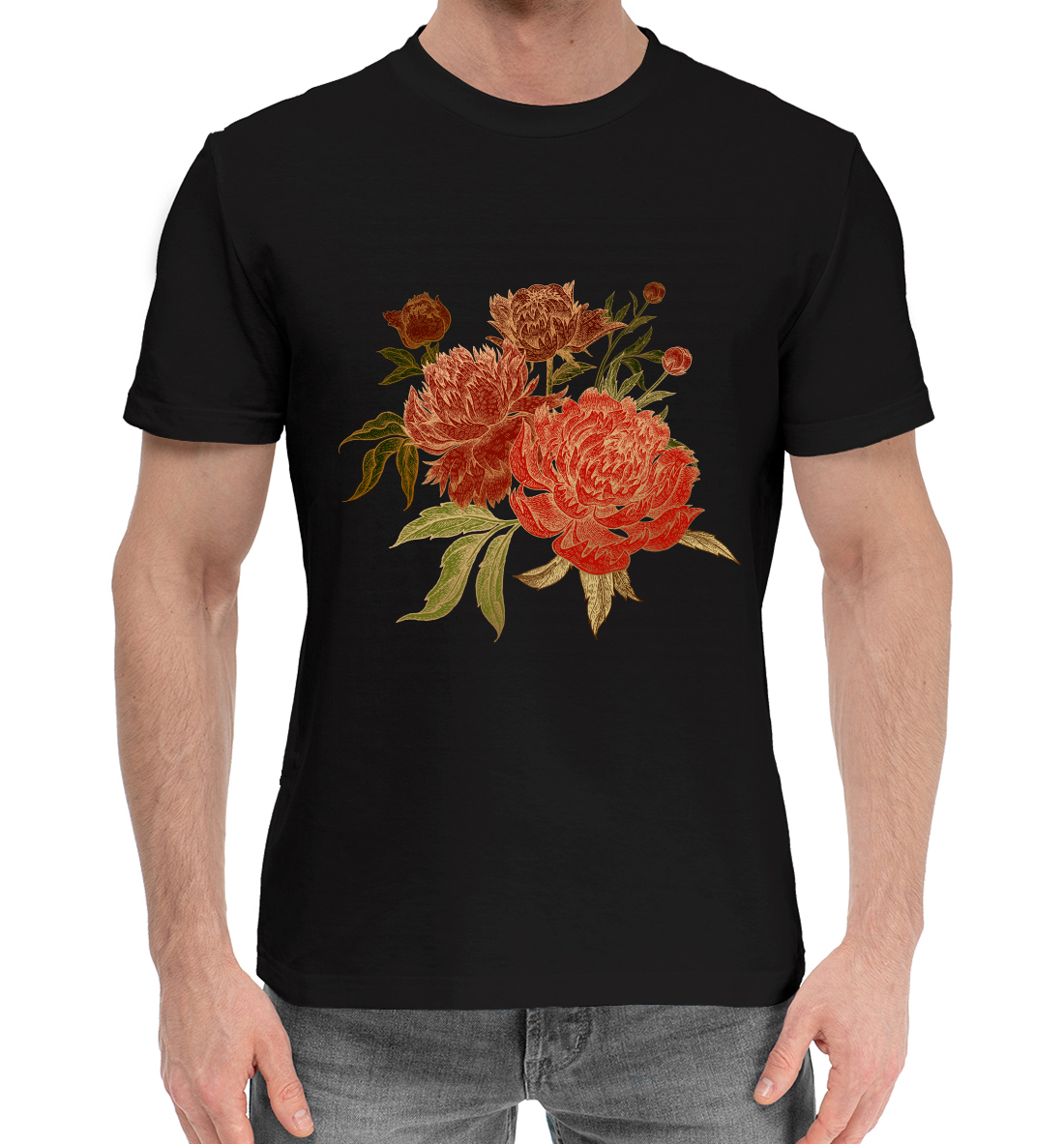 Мужская Хлопковая футболка с принтом Цветы, артикул CVE-408037-hfu-2mp