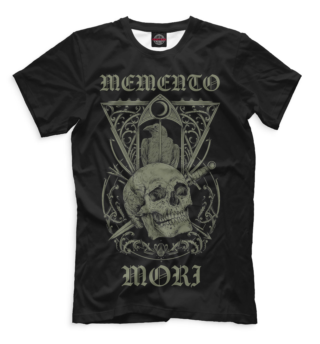 Женская футболка с принтом Memento mori чёрный фон