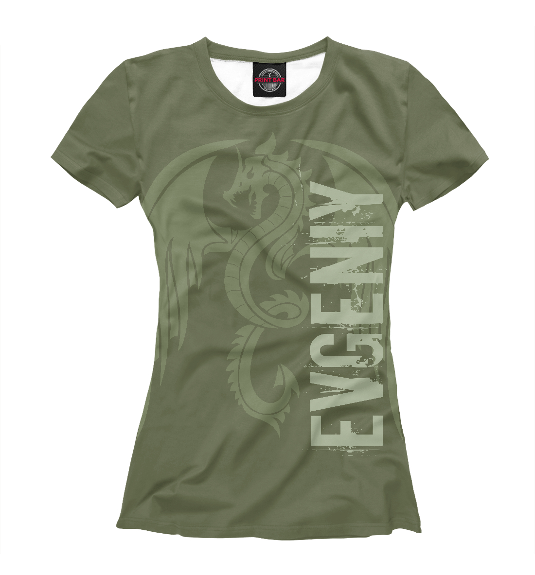 Женская футболка с изображением Евгений и дракон цвета Белый