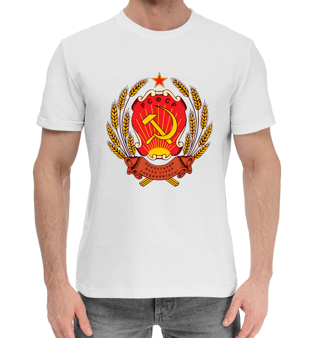 Мужская Хлопковая футболка с принтом Российская СФСР, артикул SSS-179546-hfu-2mp