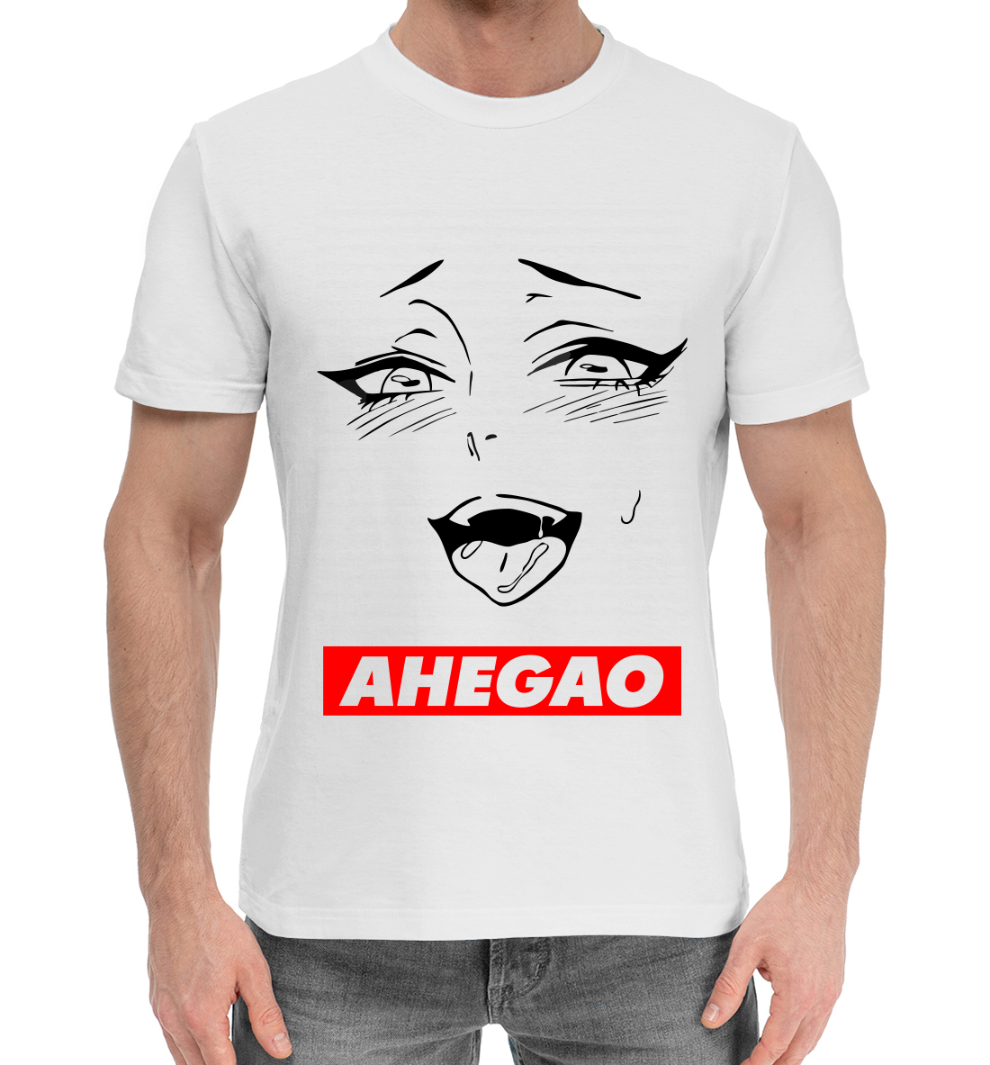 Мужская Хлопковая футболка с принтом Ahegao, артикул AHG-697028-hfu-2mp