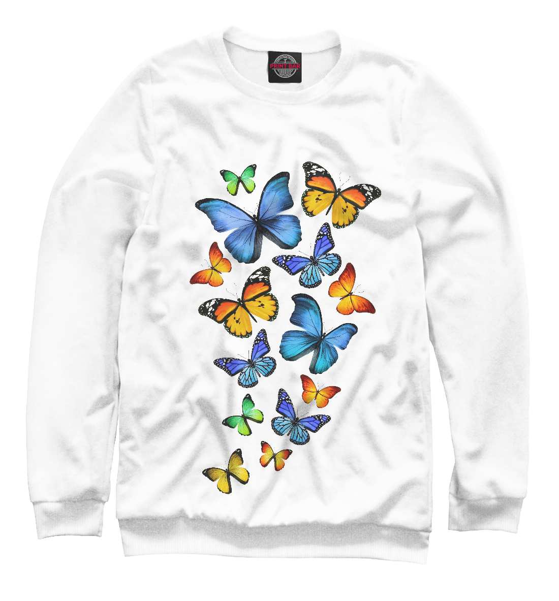 Мужской свитшот с изображением Цветные бабочки цвета Белый