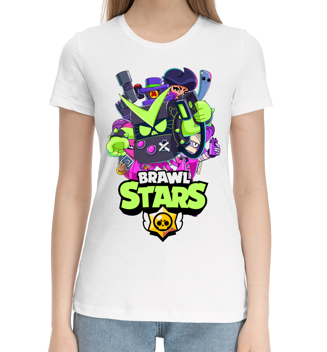 Женская Хлопковая футболка с принтом Brawl Stars, 8-bit, артикул CLH-748687-hfu-1mp