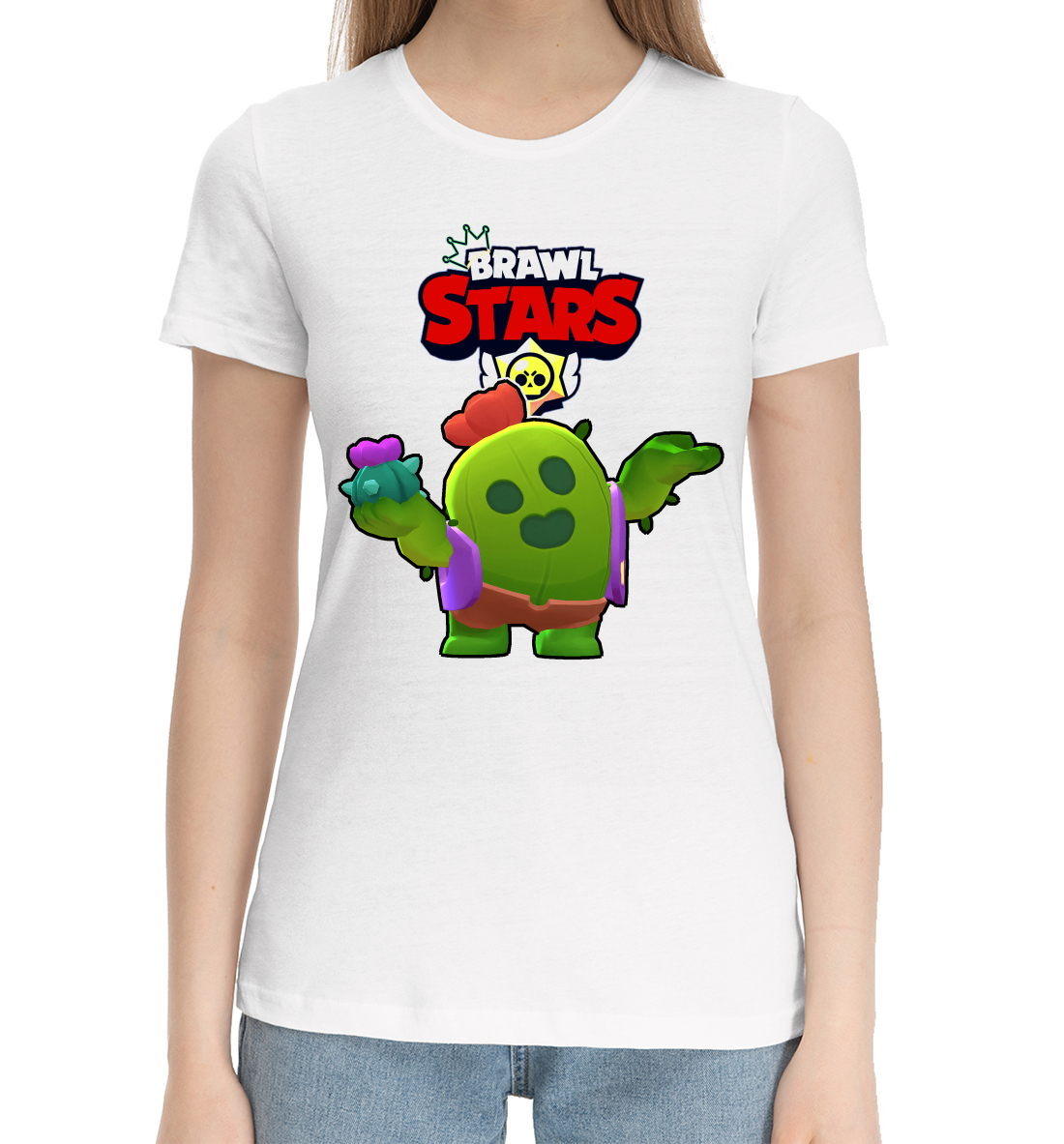 Женская Хлопковая футболка с принтом Brawl Stars, артикул CLH-158821-hfu-1mp