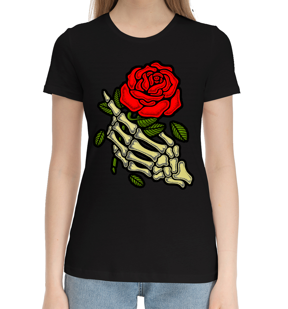 Женская Хлопковая футболка с принтом Роза в руке, артикул CVE-775781-hfu-1mp