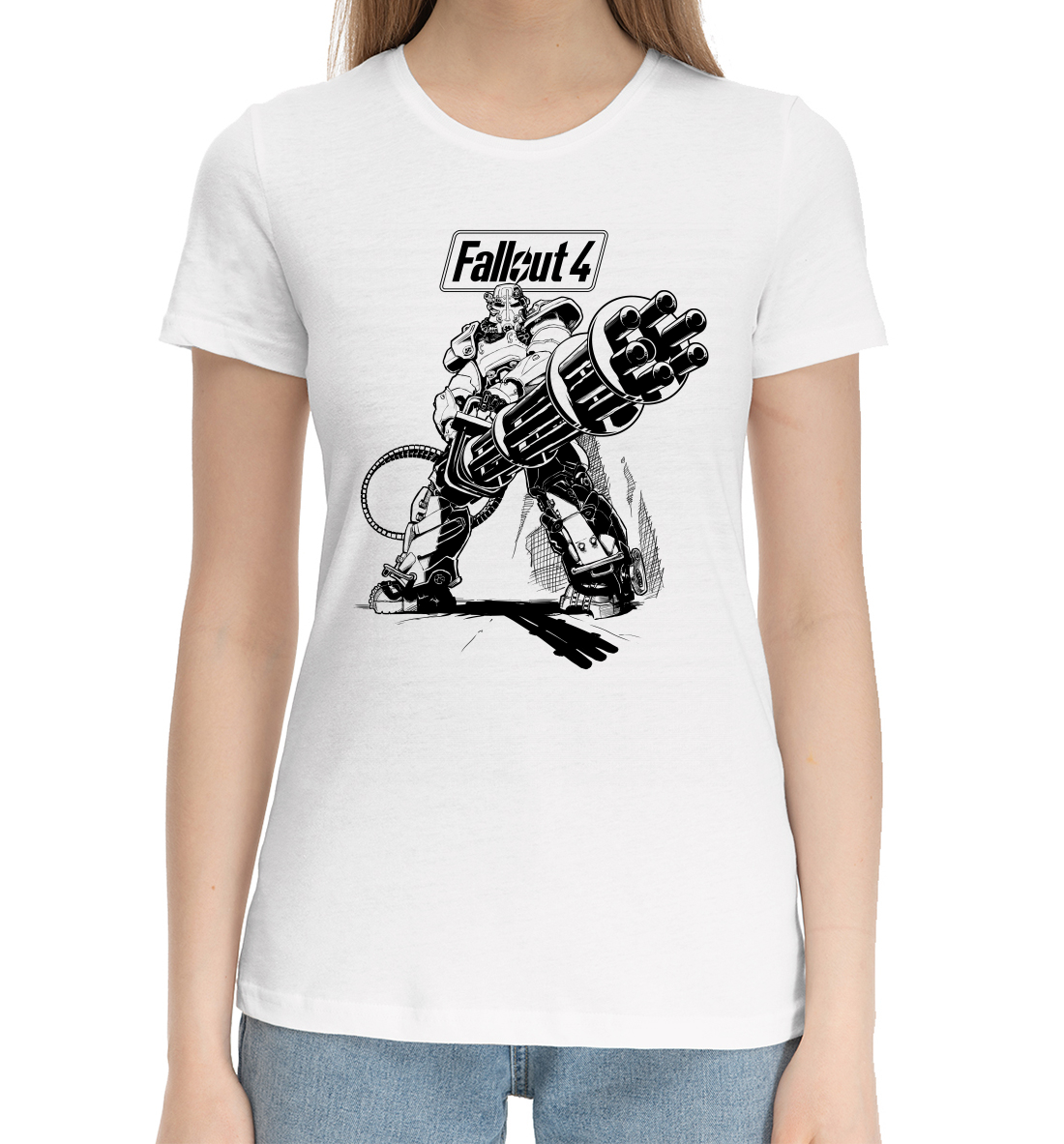 Женская Хлопковая футболка с принтом Fallout 4, артикул FOT-297724-hfu-1mp