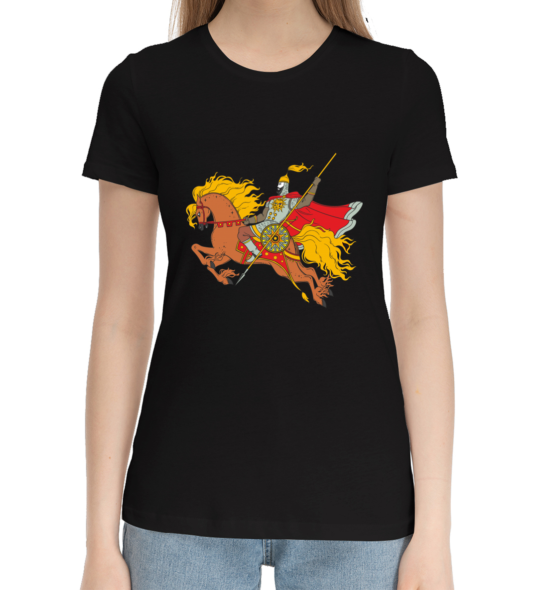 Женская Хлопковая футболка с принтом Богатырь, артикул BGT-683980-hfu-1mp