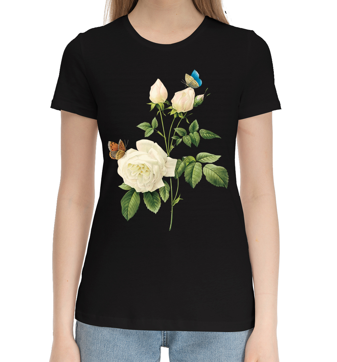 Женская Хлопковая футболка с принтом Цветы, артикул CVE-148382-hfu-1mp