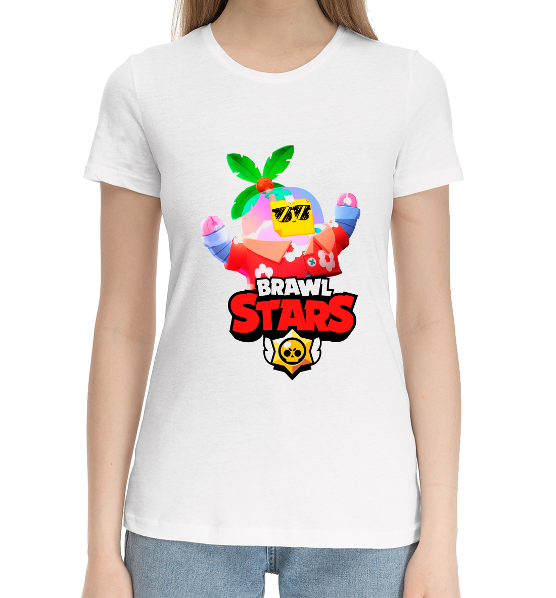 Женская Хлопковая футболка с принтом BRAWL STARS TROPICAL SPROUT, артикул CLH-837206-hfu-1mp
