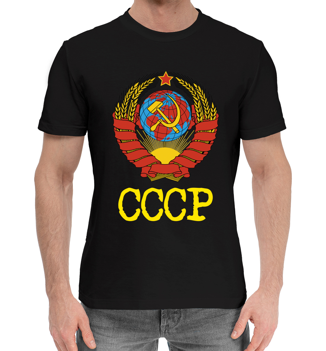 Мужская Хлопковая футболка с принтом СССР, артикул SSS-127626-hfu-2mp
