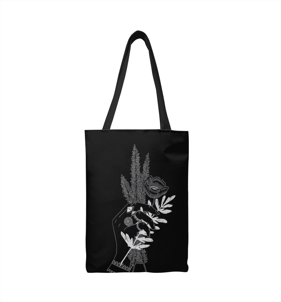 Сумка-шоппер с принтом Руки черные цветы