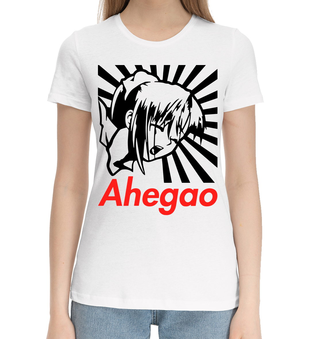 Женская Хлопковая футболка с принтом Ahegao, артикул AHG-217771-hfu-1mp