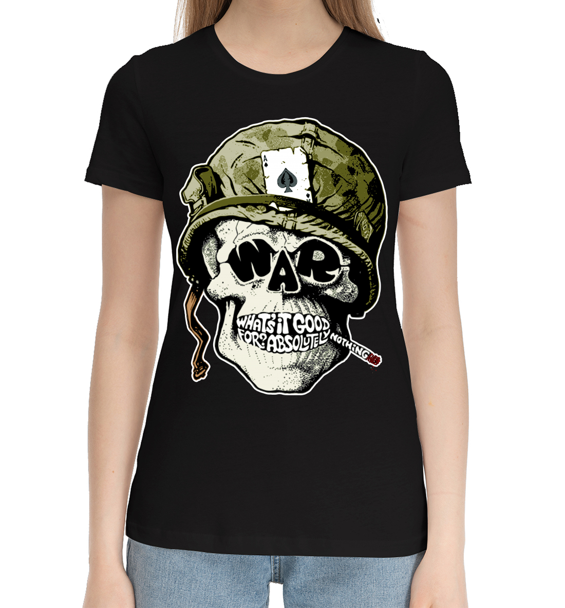 Женская Хлопковая футболка с принтом Война, артикул SKU-104901-hfu-1mp