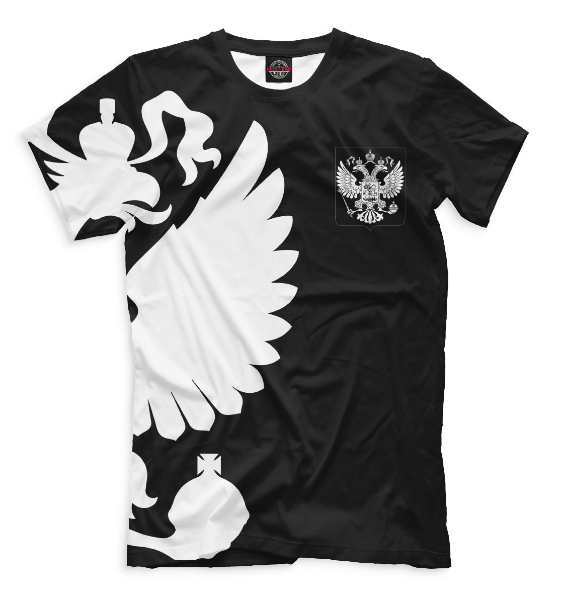 Мужская футболка с изображением Герб России / Белый на Черном цвета Черный