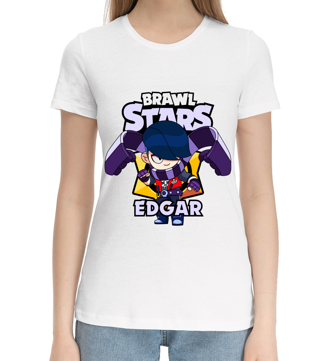 Женская Хлопковая футболка с принтом Brawl Stars, Edgar, артикул CLH-264605-hfu-1mp