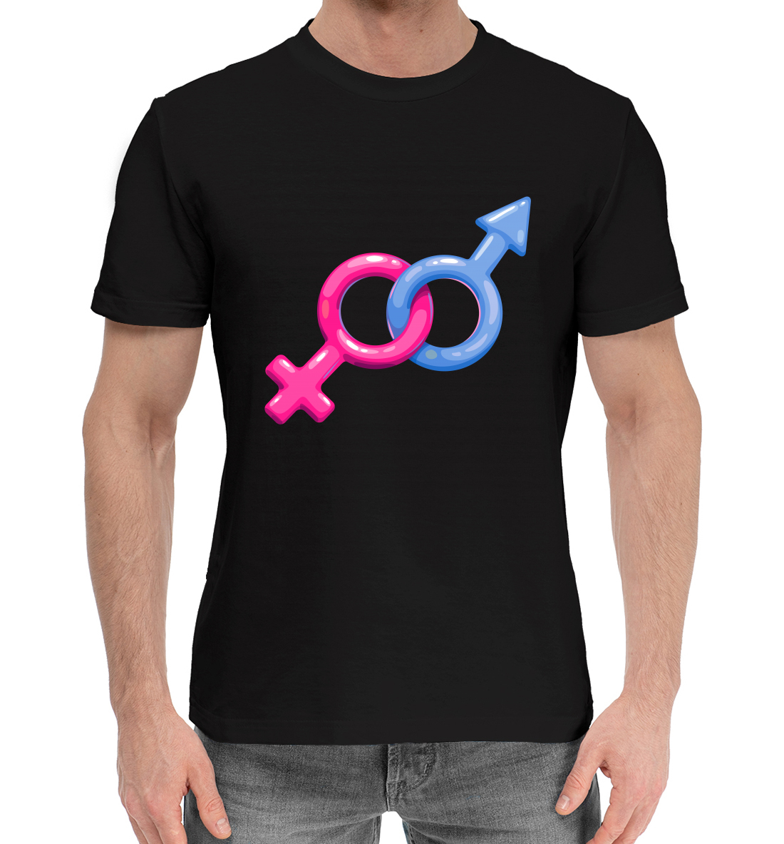 Мужская Хлопковая футболка с принтом Женское и мужское, артикул FEV-394164-hfu-2mp
