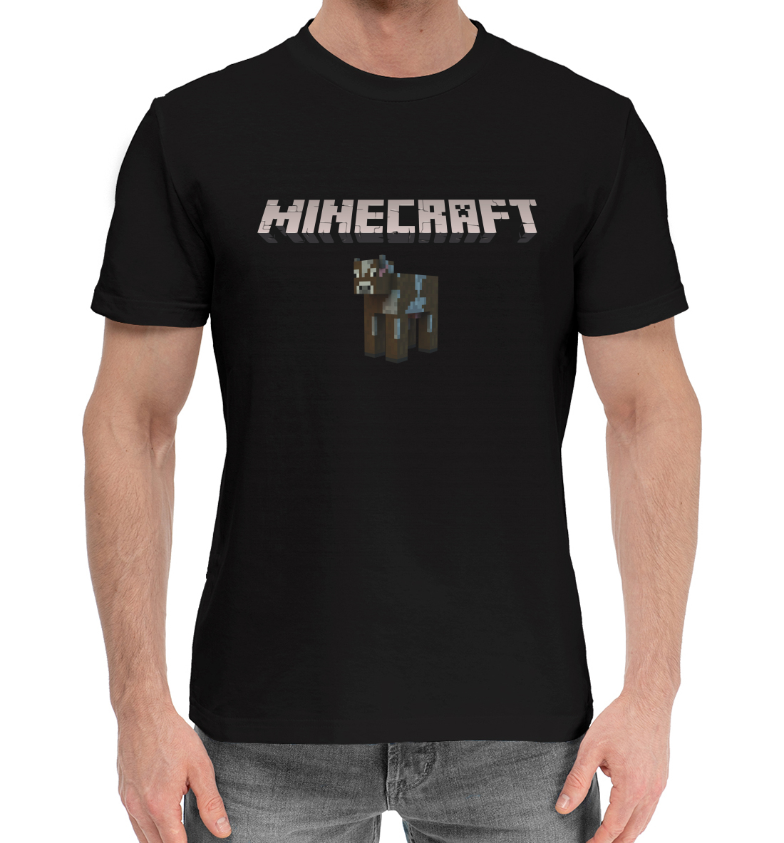 Мужская Хлопковая футболка с принтом Minecraft, артикул MCR-738898-hfu-2mp