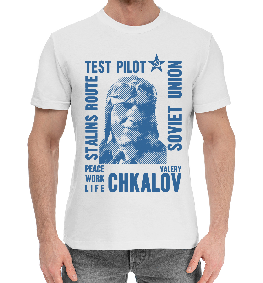 Мужская Хлопковая футболка с принтом Валерий Чкалов, артикул VVS-537897-hfu-2mp