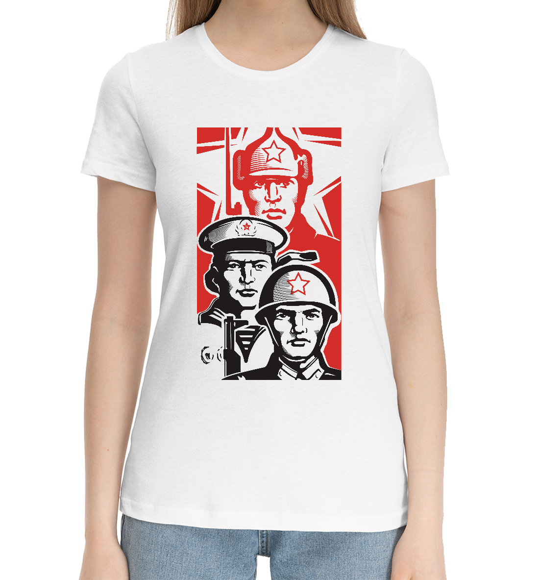 Женская Хлопковая футболка с принтом Армия Победы, артикул SSS-121100-hfu-1mp