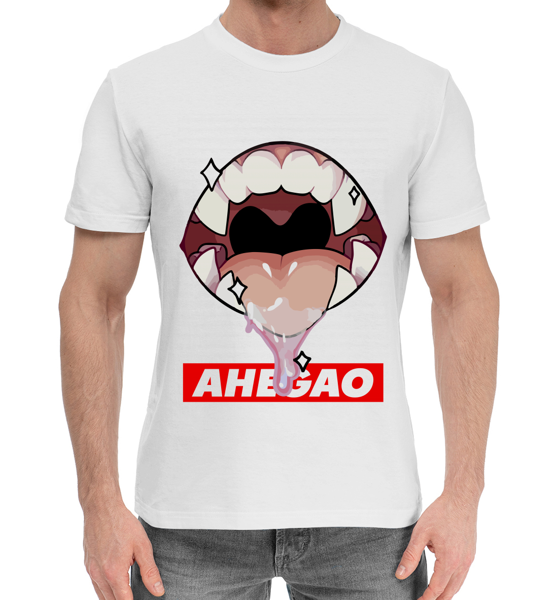 Мужская Хлопковая футболка с принтом Ahegao, артикул AHG-518714-hfu-2mp