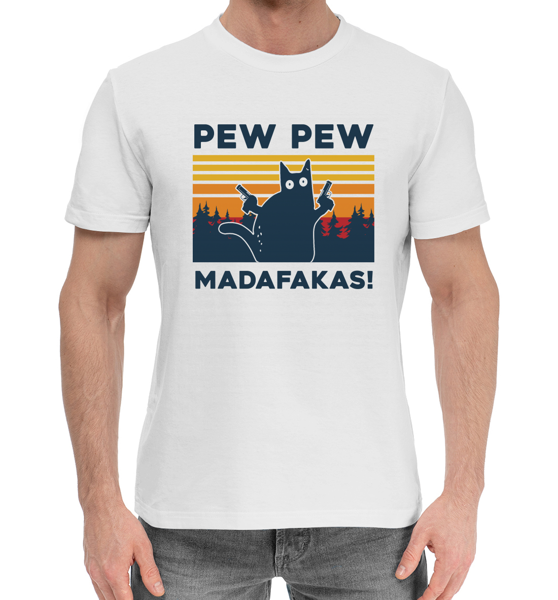 Мужская Хлопковая футболка с принтом Pew pew madafakas!, артикул MEM-692019-hfu-2mp