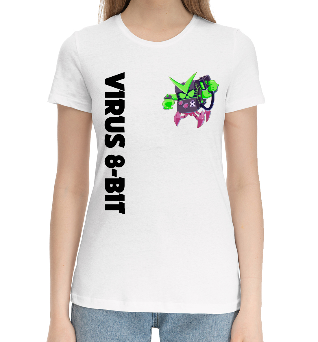 Женская Хлопковая футболка с принтом BRAWL STARS VIRUS 8 BIT., артикул CLH-861174-hfu-1mp