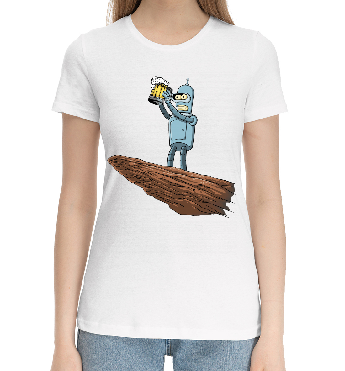 Женская Хлопковая футболка с принтом Бендер, артикул FUT-595456-hfu-1mp