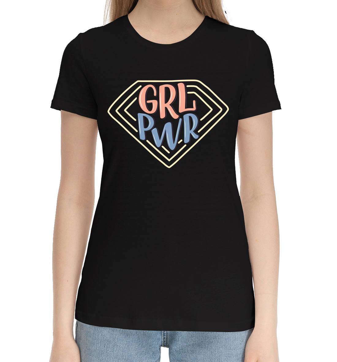 Женская Хлопковая футболка с принтом Girl pwr, артикул MRT-866446-hfu-1mp