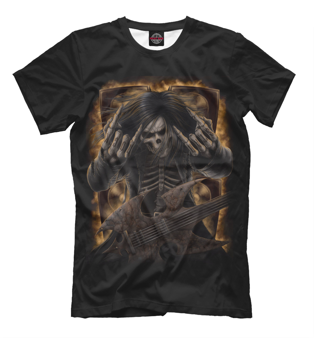 Мужская футболка с принтом Скелет с гитарой