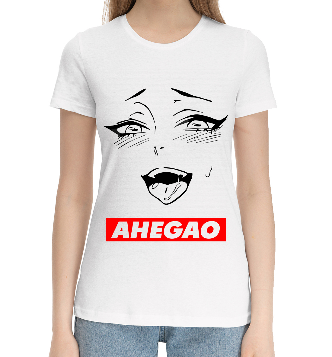 Женская Хлопковая футболка с принтом Ahegao, артикул AHG-697028-hfu-1mp