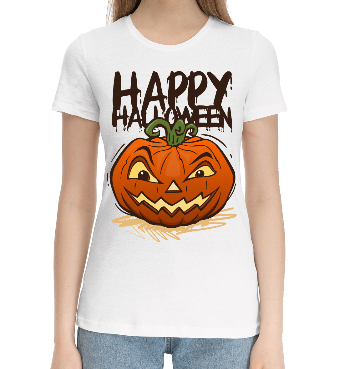 Женская Хлопковая футболка с принтом Halloween, артикул HAL-473130-hfu-1mp