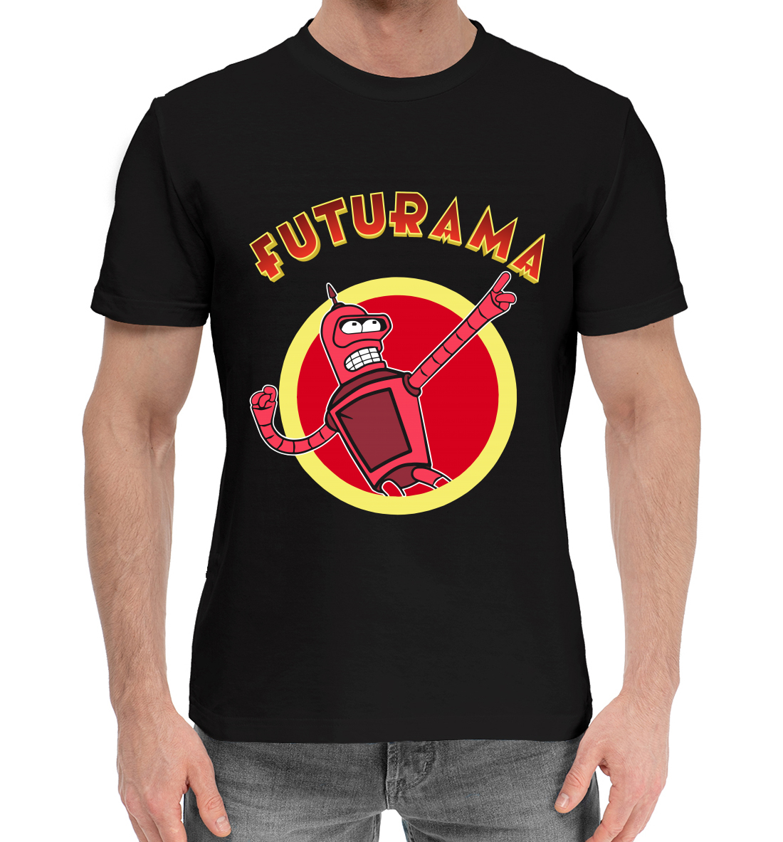 Мужская Хлопковая футболка с принтом Futurama, артикул FUT-518904-hfu-2mp