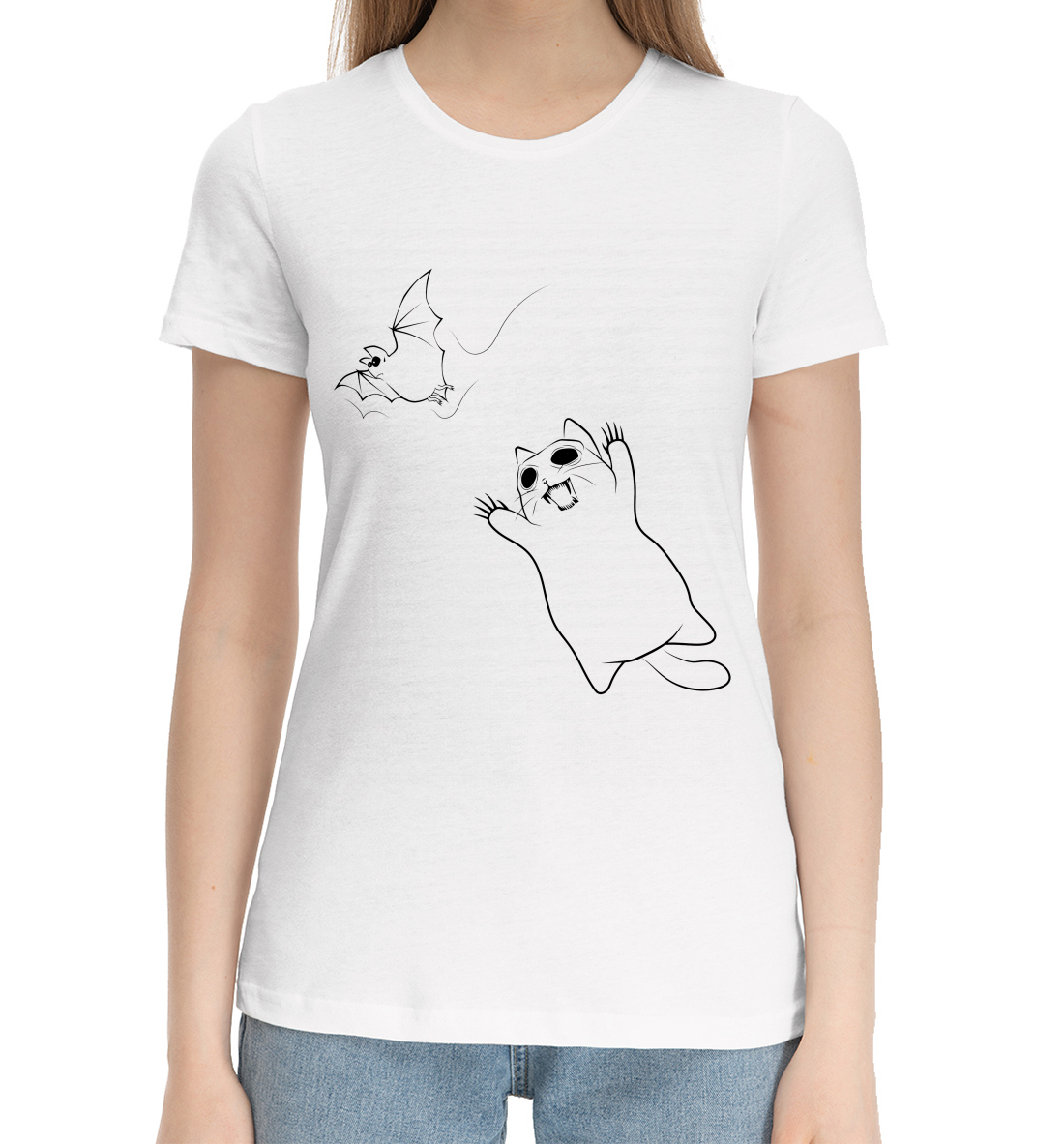 Женская Хлопковая футболка с принтом Кот монстр, артикул HAL-406718-hfu-1mp