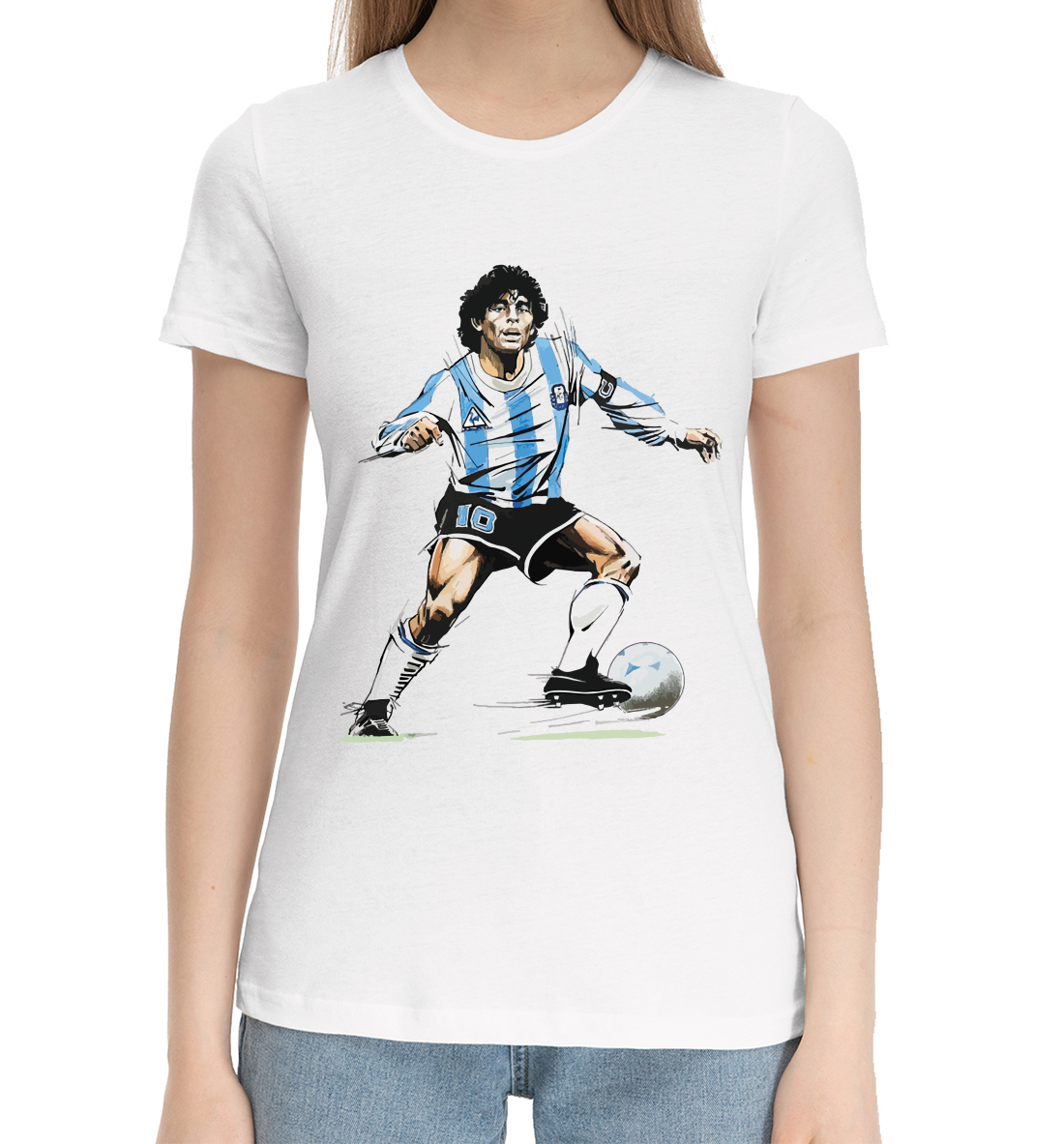 Женская Хлопковая футболка Diego Maradona, артикул FLT-455635-hfu-1mp