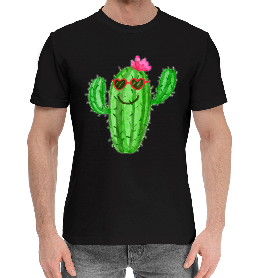 Мужская Хлопковая футболка с принтом Позитивный кактус, артикул CVE-112447-hfu-2mp