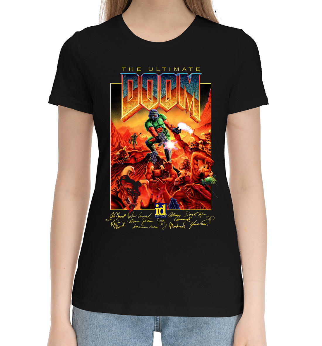 Женская Хлопковая футболка с принтом Doom, артикул RPG-158886-hfu-1mp
